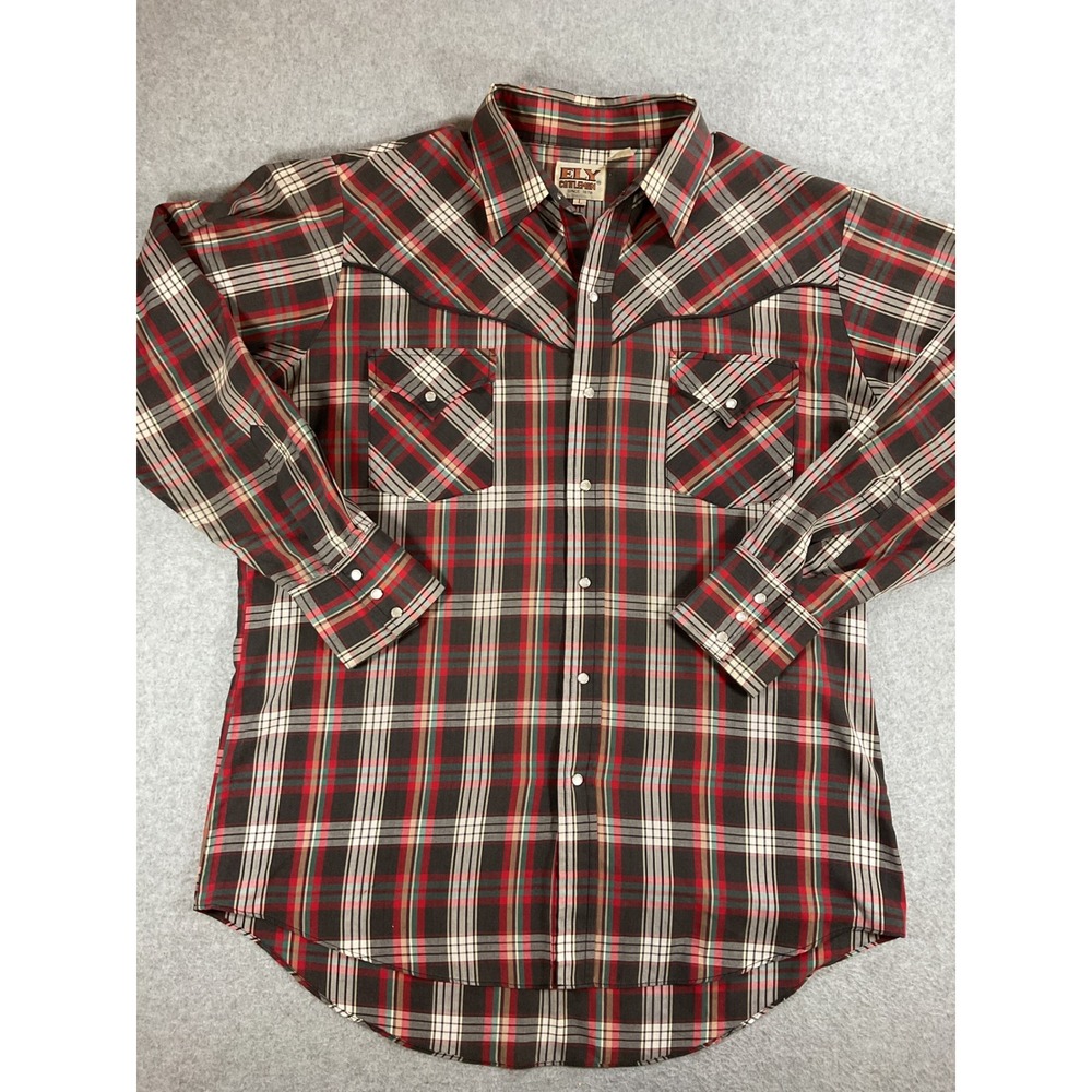 Ely Cattleman Mens Red Plaid Western Pearl Snap Shirt Long Sleeve Large 1706